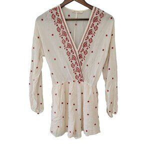 Chloe & Katie Embroidered Romper Womens Size M Red Ivory Boho Party
